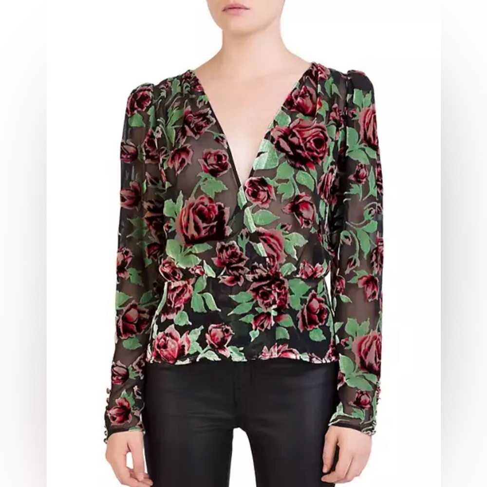 The Kooples Rose Burnout-Velvet Wrap Top